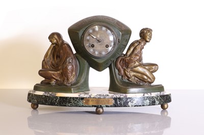 Lot 198 - A French Art Deco spelter mantel clock