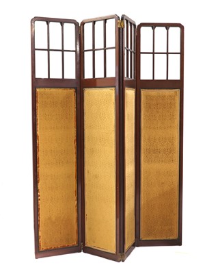 Lot 564 - An Edwardian four-fold screen with Japanese embroidery