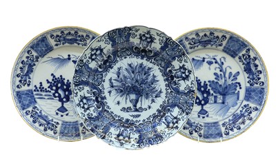 Lot 118 - Three blue and white Dutch Delft chargers