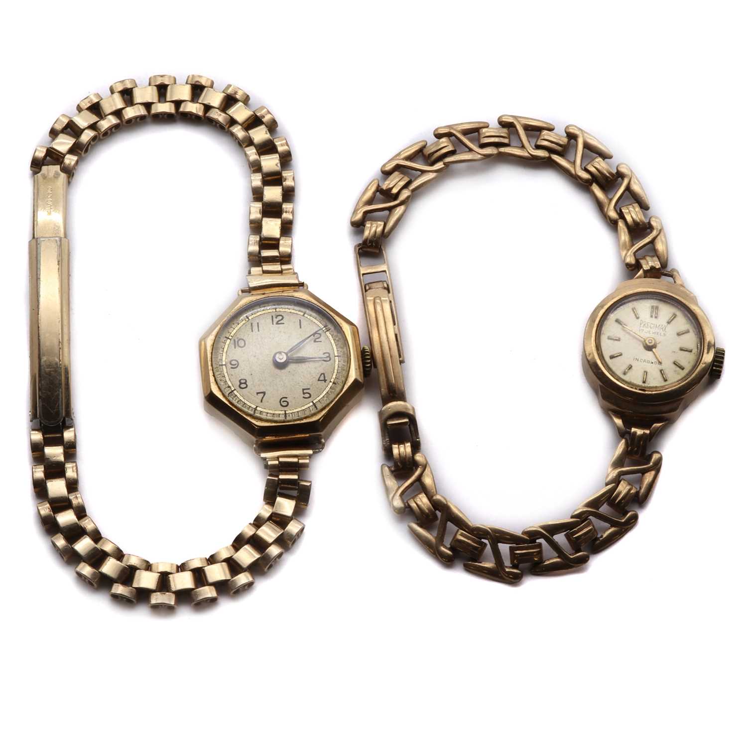 Lot 1454 - Two ladies' gold mechanical watches