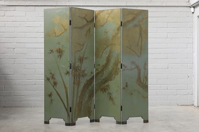 Lot 336 - A French painted leather four-fold screen
