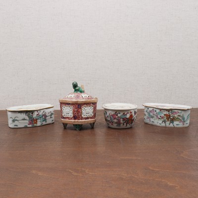 Lot 370 - Three Chinese famille rose incense holders