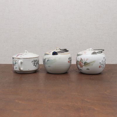 Lot 386 - Three Chinese qianjiang-enamelled teapots