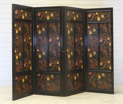 Lot 238 - An ebonised four-fold screen