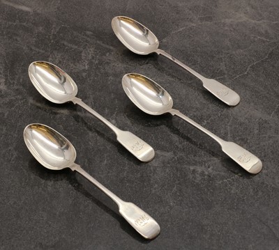 Lot 57 - A set of four William IV fiddle pattern tablespoons