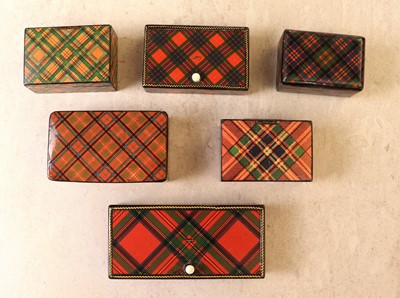 Lot 116 - A group of six Tartan Ware stamp boxes