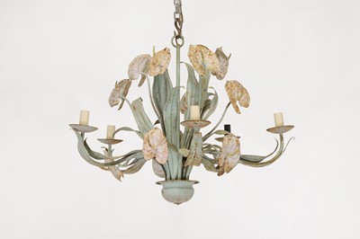 Lot 119 - A painted toleware chandelier