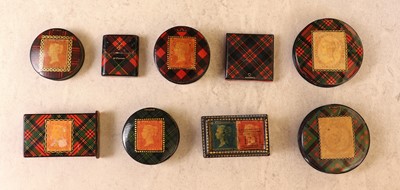 Lot 119 - A collection of ten Tartan Ware stamp boxes