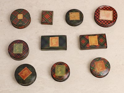 Lot 118 - A collection of ten Tartan Ware stamp boxes