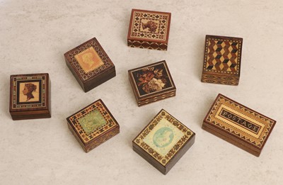 Lot 124 - A collection of eight Tunbridge Ware stamp boxes