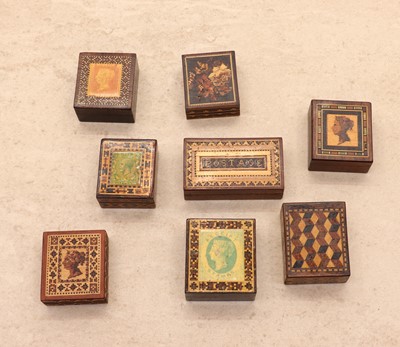 Lot 129 - A group of eight Tunbridge Ware stamp boxes