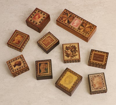 Lot 128 - A group of ten Tunbridge Ware stamp boxes
