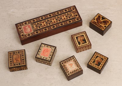 Lot 125 - A group of seven Tunbridge Ware stamp boxes