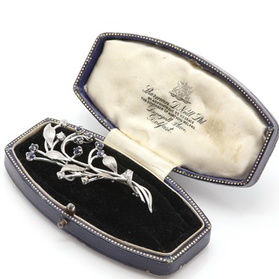 Lot 50 - A cased diamond and sapphire set spray brooch