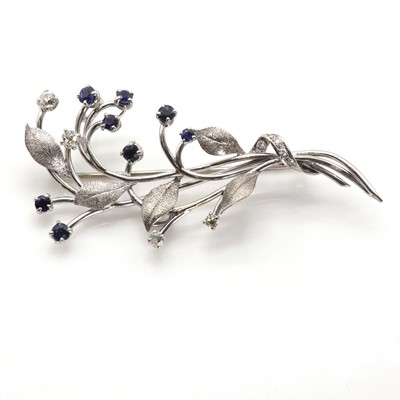 Lot 50 - A cased diamond and sapphire set spray brooch