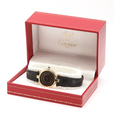 Lot 314 - A ladies' silver gilt Must de Cartier quartz strap watch, c.1980