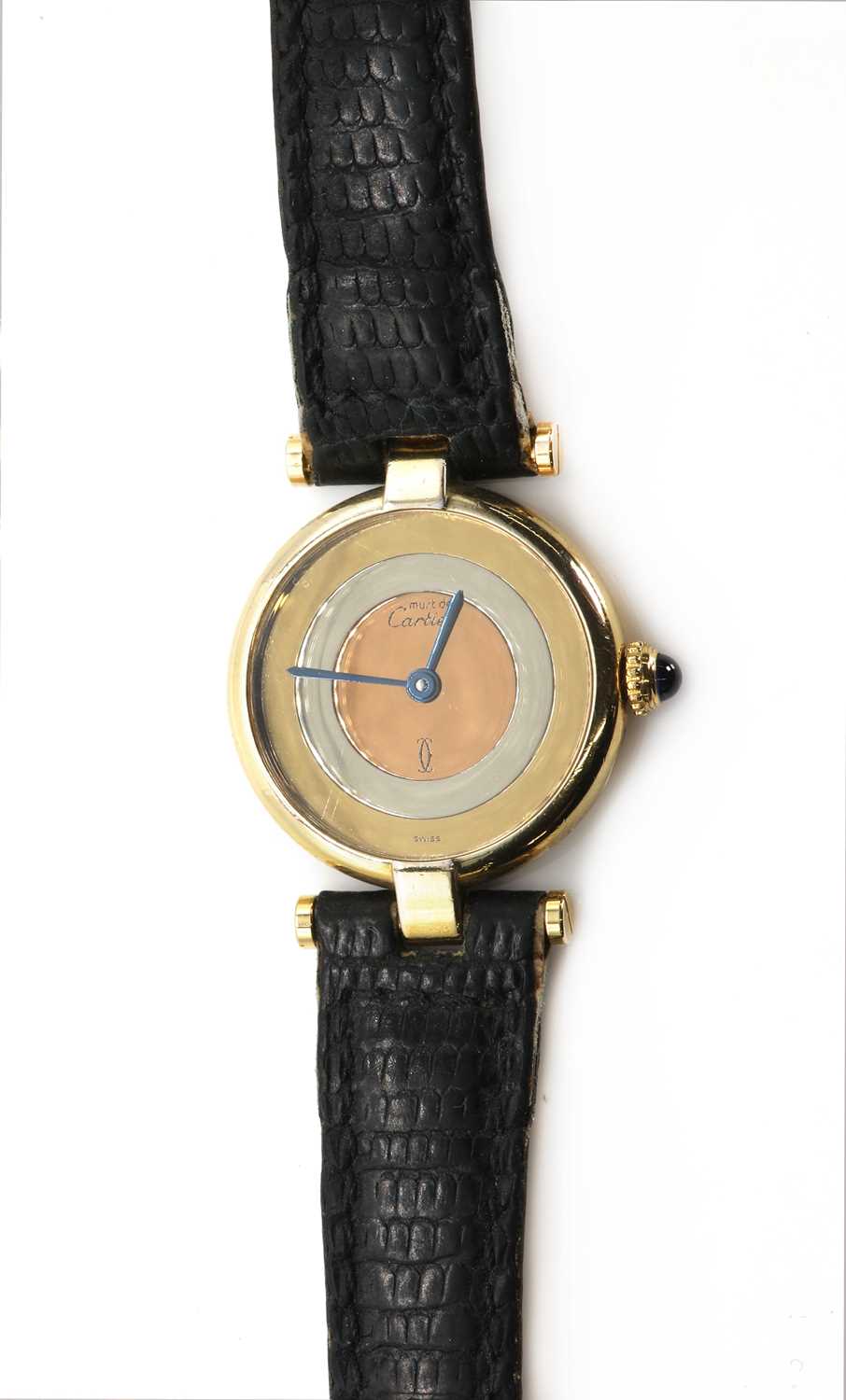 Lot 314 - A ladies' silver gilt Must de Cartier quartz strap watch, c.1980