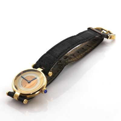 Lot 314 - A ladies' silver gilt Must de Cartier quartz strap watch, c.1980