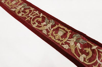 Lot 347 - A silk and velvet embroidered table runner or panel