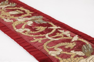 Lot 347 - A silk and velvet embroidered table runner or panel