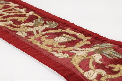 Lot 347 - A silk and velvet embroidered table runner or panel