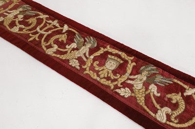 Lot 347 - A silk and velvet embroidered table runner or panel