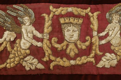 Lot 347 - A silk and velvet embroidered table runner or panel