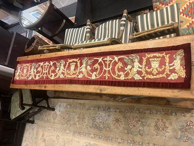 Lot 347 - A silk and velvet embroidered table runner or panel