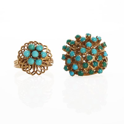 Lot 188 - Two gold turquoise set rings