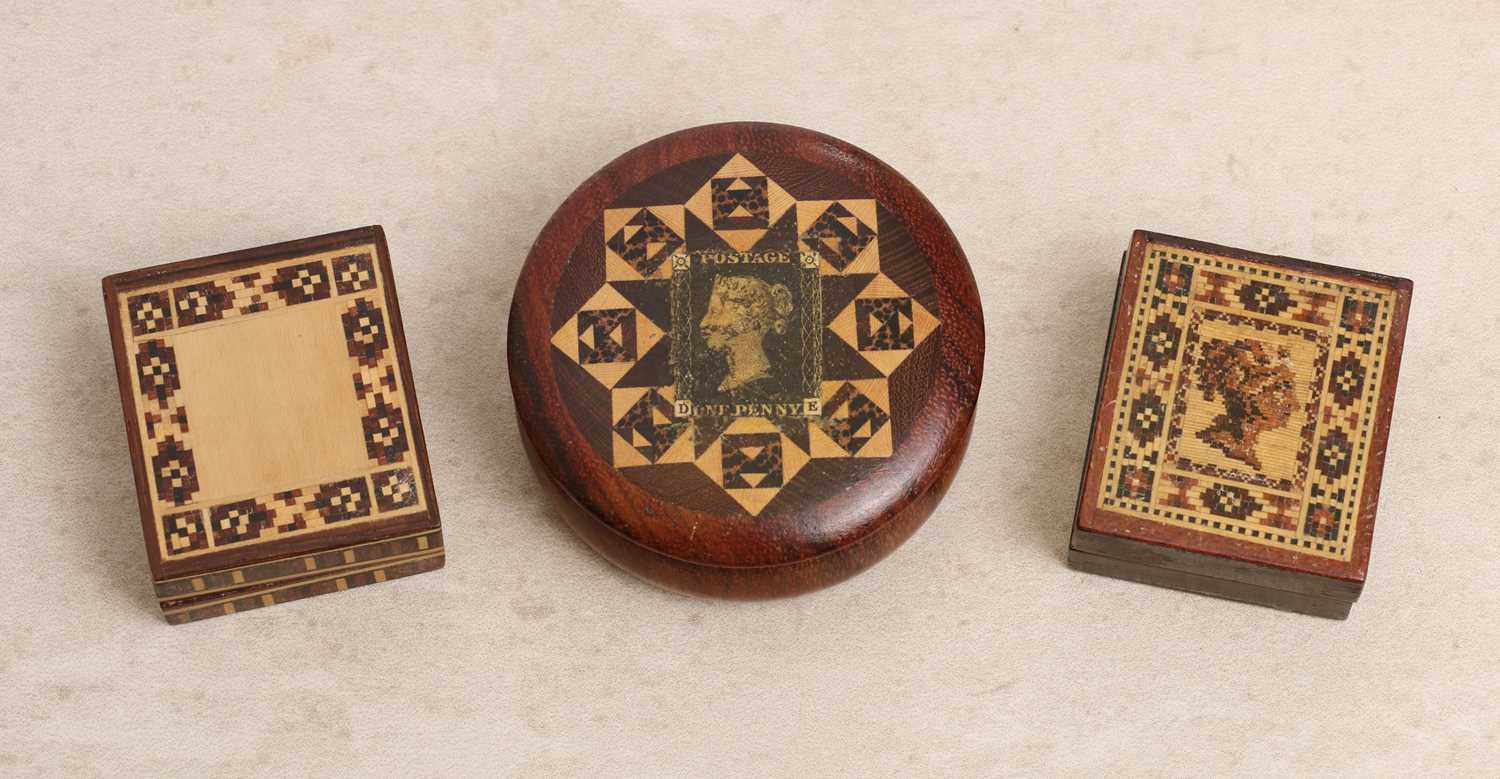 Lot 127 - A group of three Tunbridge Ware stamp boxes