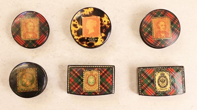 Lot 117 - A group of six Tartan Ware stamp boxes
