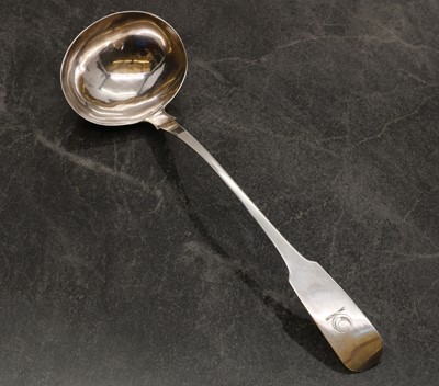 Lot 20 - An Irish Britannia standard silver Fiddle pattern soup ladle