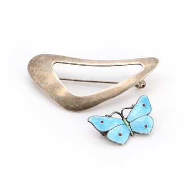 Lot 1031 - A silver blue enamel butterfly brooch, by John Aitken & Sons