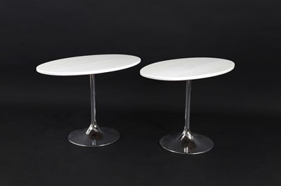 Lot 322 - A pair of contemporary oval marble tables