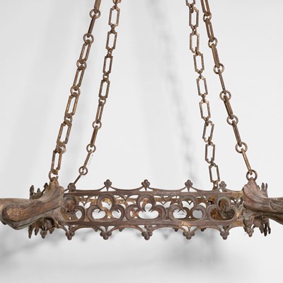 Lot 108 - A Gothic gilded-brass four-light chandelier