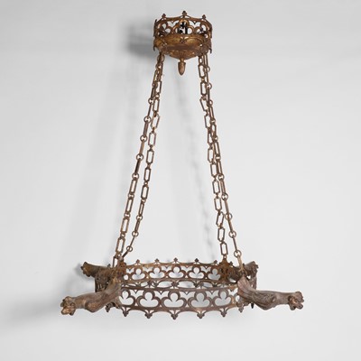 Lot 108 - A Gothic gilded-brass four-light chandelier