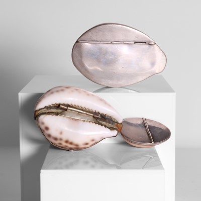 Lot 33 - Two silver-mounted cowrie shell snuffboxes