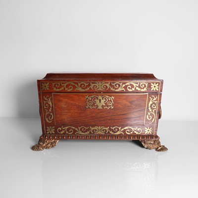 Lot 69 - A Regency rosewood and brass-inlaid tea caddy