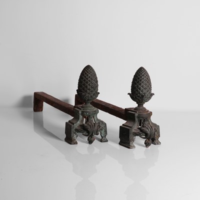 Lot 94 - A pair of bronze firedogs