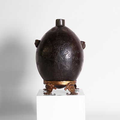 Lot 163 - Peninsula War: a soldier's carved coconut powder flask