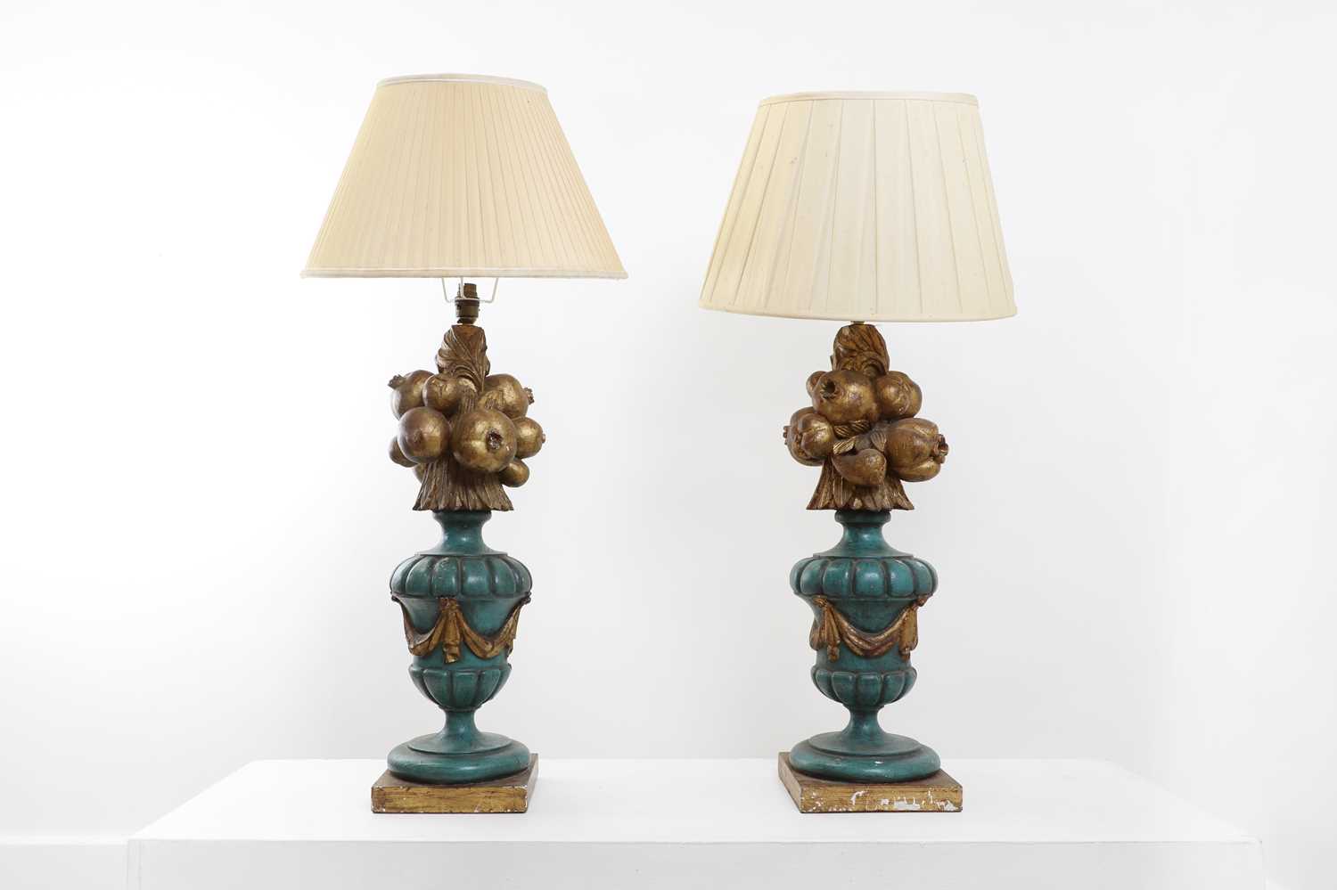 Lot 151 - A pair of painted wooden table lamps