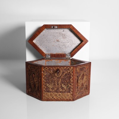 Lot 80 - A George III chequerbanded satinwood and paperwork tea caddy