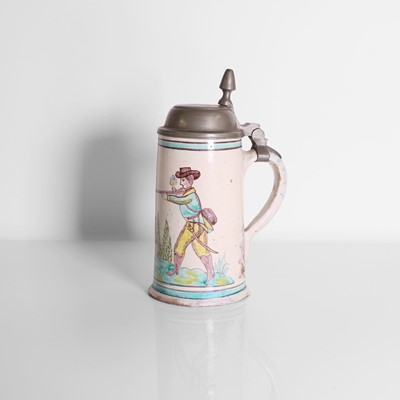 Lot 197 - A pewter-mounted delft tankard