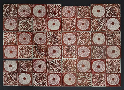 Lot 42 - A set of twelve 'Rose and Scroll' ruby lustre tiles