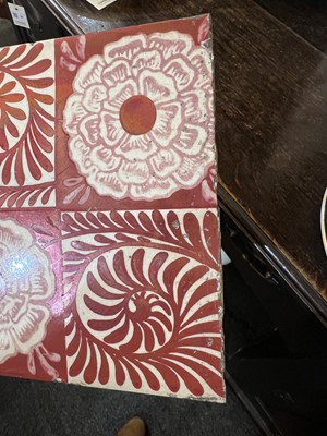 Lot 42 - A set of twelve 'Rose and Scroll' ruby lustre tiles