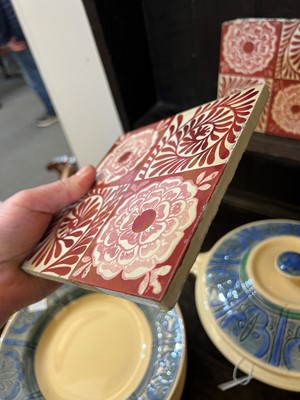 Lot 42 - A set of twelve 'Rose and Scroll' ruby lustre tiles