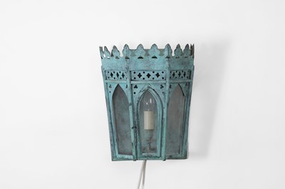 Lot 384 - A Gothic-style copper wall lantern by Charles Edwards
