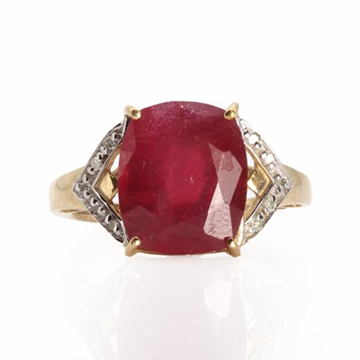 Lot 1125 - A 9ct gold ruby and diamond ring