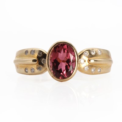 Lot 1134 - A 9ct gold tourmaline and diamond ring