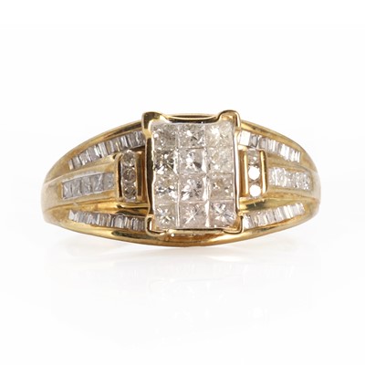 Lot 1056 - A 9ct gold diamond set rectangular cluster ring